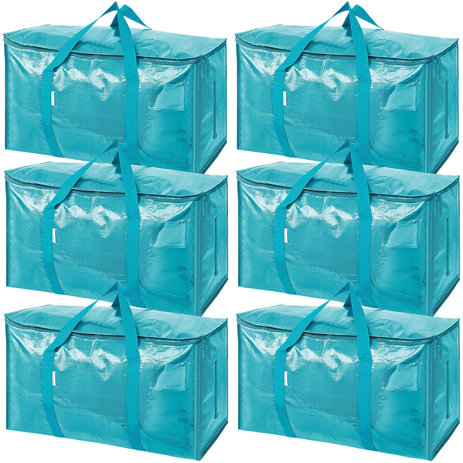 TICONN 6 Pack Extra Large Moving Bags Heavy Duty with Zippers & Carrying Handles, Durable Storage Bags Moving Boxes for Closet Organizers and Storage (6 Pack, Aqua)
