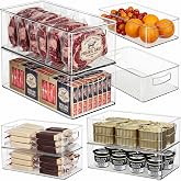 Hudgan 8 Pack Freezer Organizer Bins,Stackable,Clear Bins for Fridge,Pantry | Straight Side, 3 Sizes, 2 XL Storage Container, 3 Large Cabinet Organizer, 3 Medium Storage Drawer