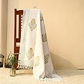 Trade Star Handmade Soft Luxurious Throw Blanket Handloomed Ethnic Throw with Tassels 100% Cotton Throw Blanket Hand Block Print Blanket for Home Decor Decorative (50x70 Inches, Pattern 8)