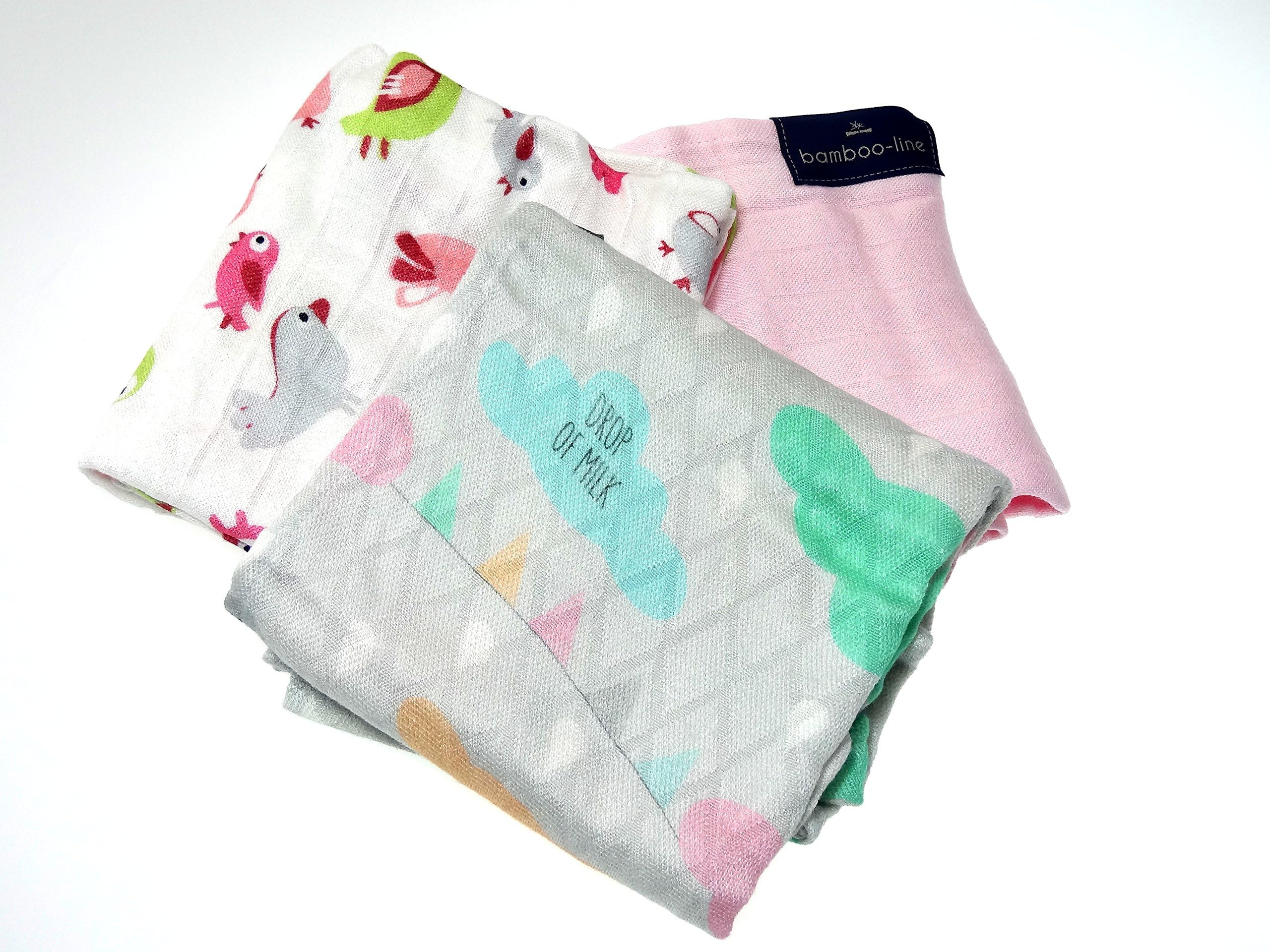 'Bamboo Bamboo Muslins Muslin Cloths Birds & Clouds 75x75 cm Pack of 3 – The Perfect Muslins