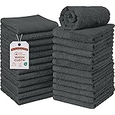 RIVERSIDE Pack of 24 Wash Cloths for Showering, 12 x 12 Inches, Super Soft & Absorbent, 100% Cotton Washcloths Premium Quality Flannel Face Cloths for Bathroom, Gym, Spa (Gray, 24 Pack)
