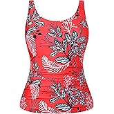 Hilor Women's Underwire Tankini Top Swimsuit Tummy Control Bathing Suit Tops Retro Tank Top Swimwear Modest Swim Top Only