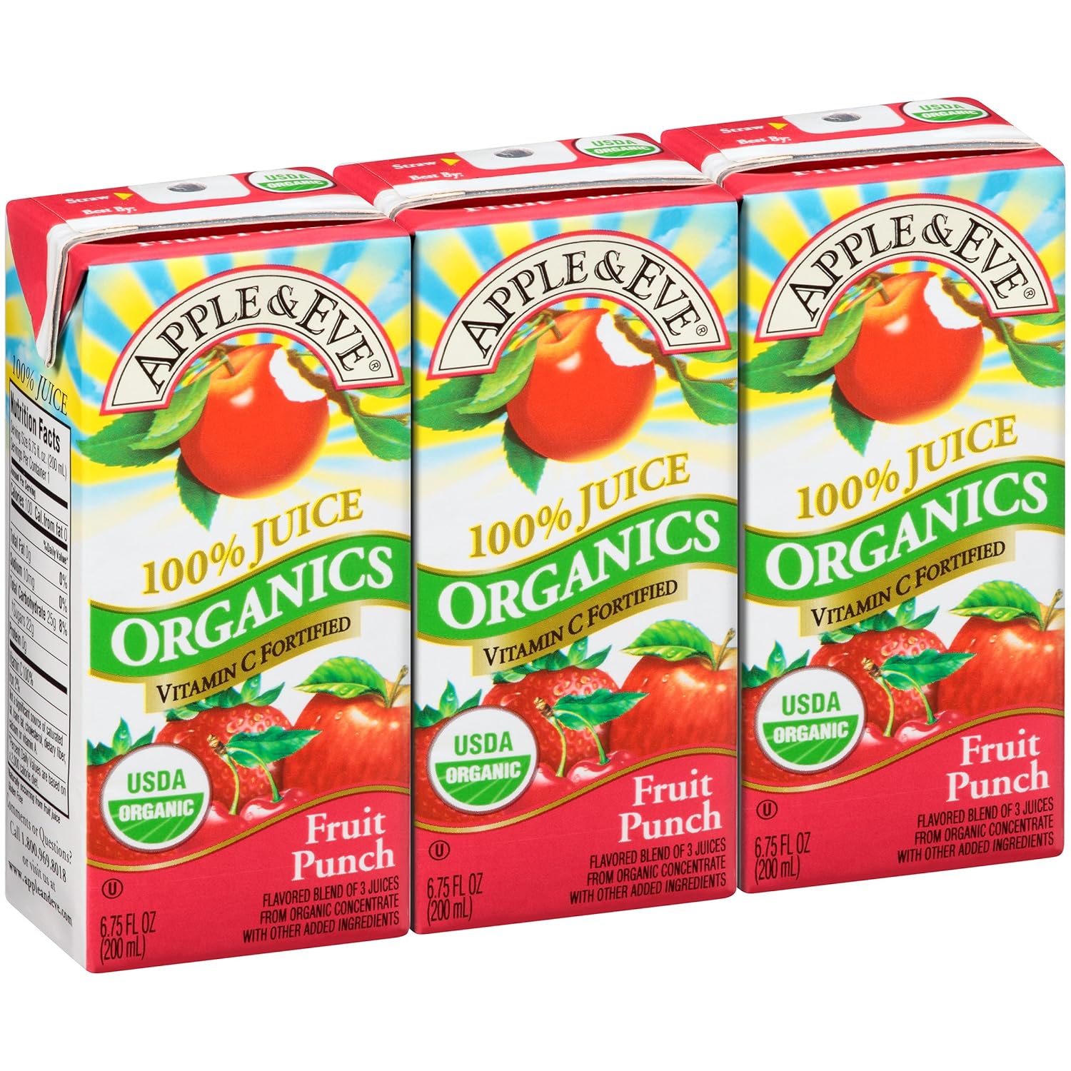 Apple & Eve Organic Juice, Fruit Punch, 6.75 Fluidoz., Pack of 3