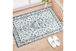 SAZAMI Machine Washable Area Rug, 2x3 Small Entryway Rug Indoor Door Mat Boho Vintage Kitchen Carpets, Tribal Non-Slip Faux Wool Rug for Indoor Front Entrance Bathroom Bedroom, Grey