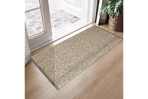LEEVAN Washable Kitchen Rug 2' x 4.3', Natural Bathroom Runner Rug, Reversible Small Hallyway Rug, Farmhouse Low Profile Front Door Mat, Modern Bedroom Carpet for Foyer Laundry/Proch Decor