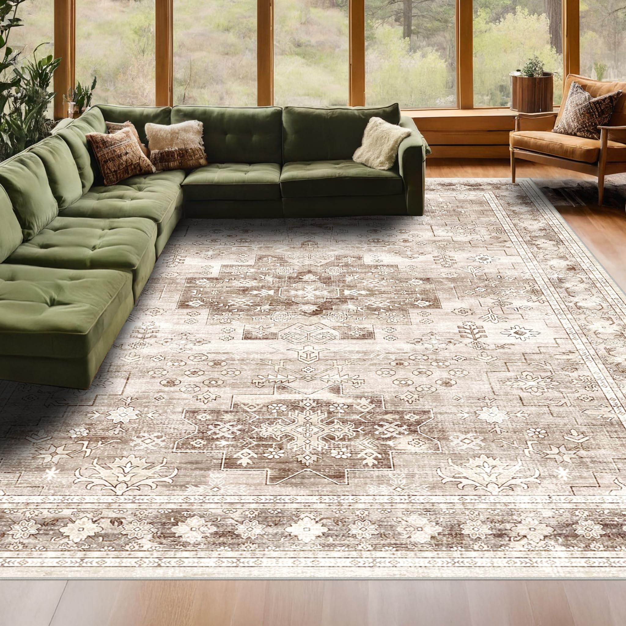 Washable Farmhouse Living Room Rug, 9x12 Area Rugs
