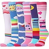 POEATEZO 3-12 Years Girls Knee High Socks Kids Funny Animal Pattern Warm Cotton Long Tall Boot Socks 6 Pairs