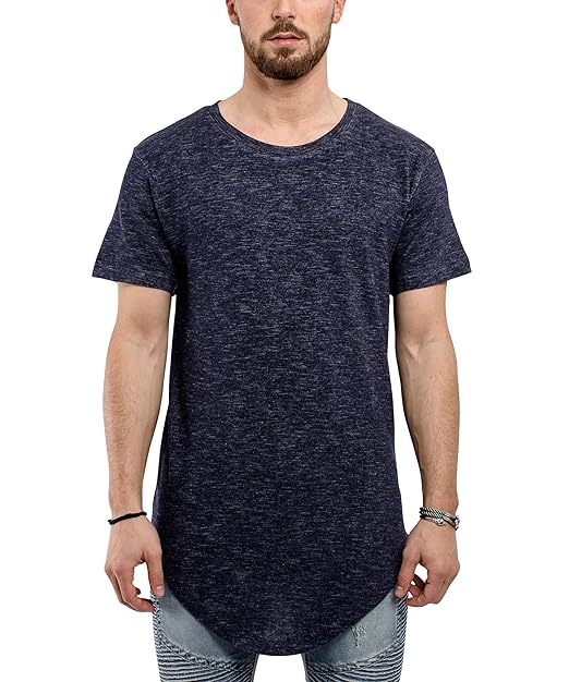 Phoenix Oversized Deep Curved T-Shirt Herren Longshirt Abgerundet Navy Blau Melange - S