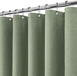 Linen Look Shower Curtain 182x198cm with Metal Hooks Green