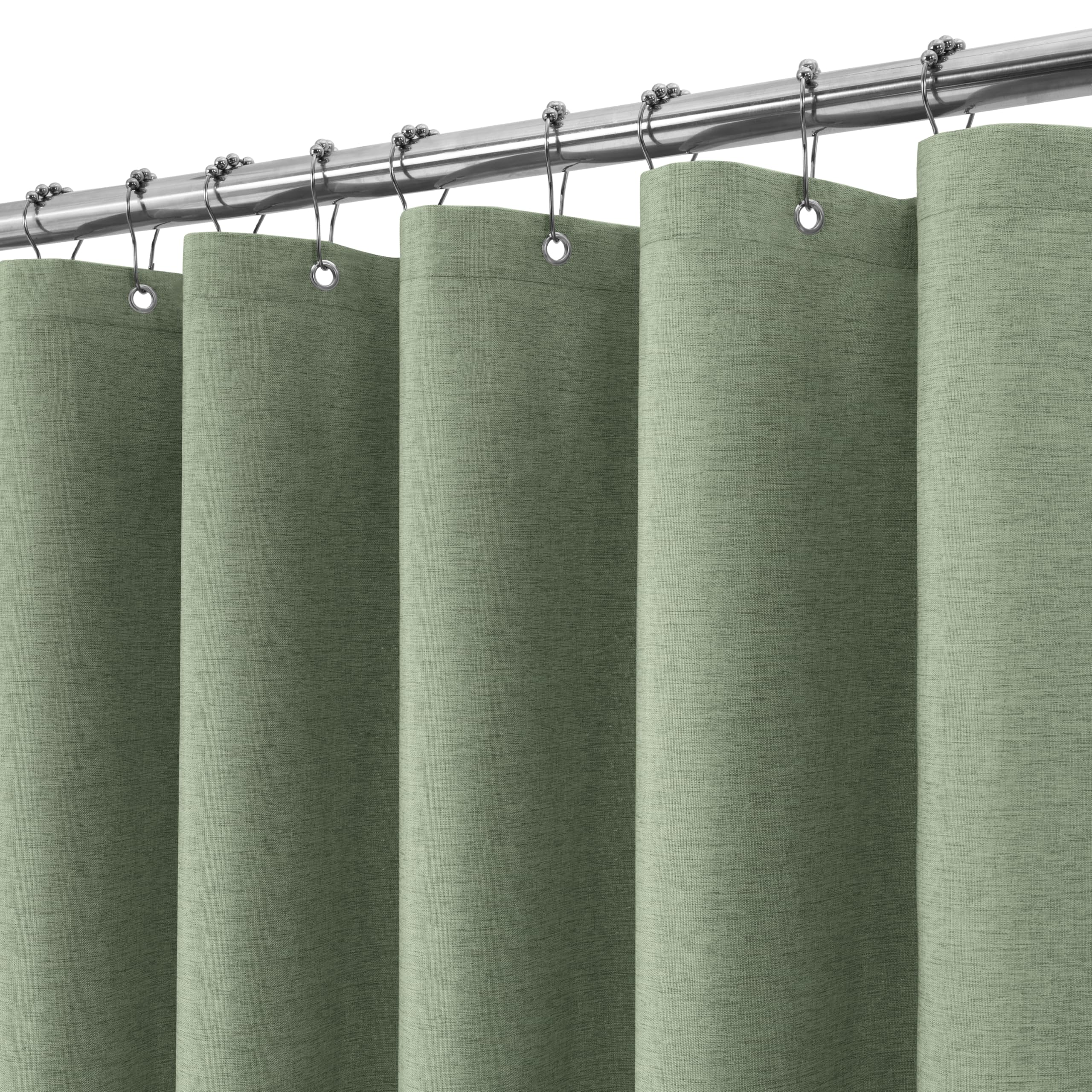 Shower Curtain for Bathroom with Metal Hooks Linen Fabric Shower Curtain Heavy Duty Bath Curtain for Wet Room Bathtub Shower Stall, Hotel Quality, Weighted Hem, Waterproof - 182 x 182cm (Green)