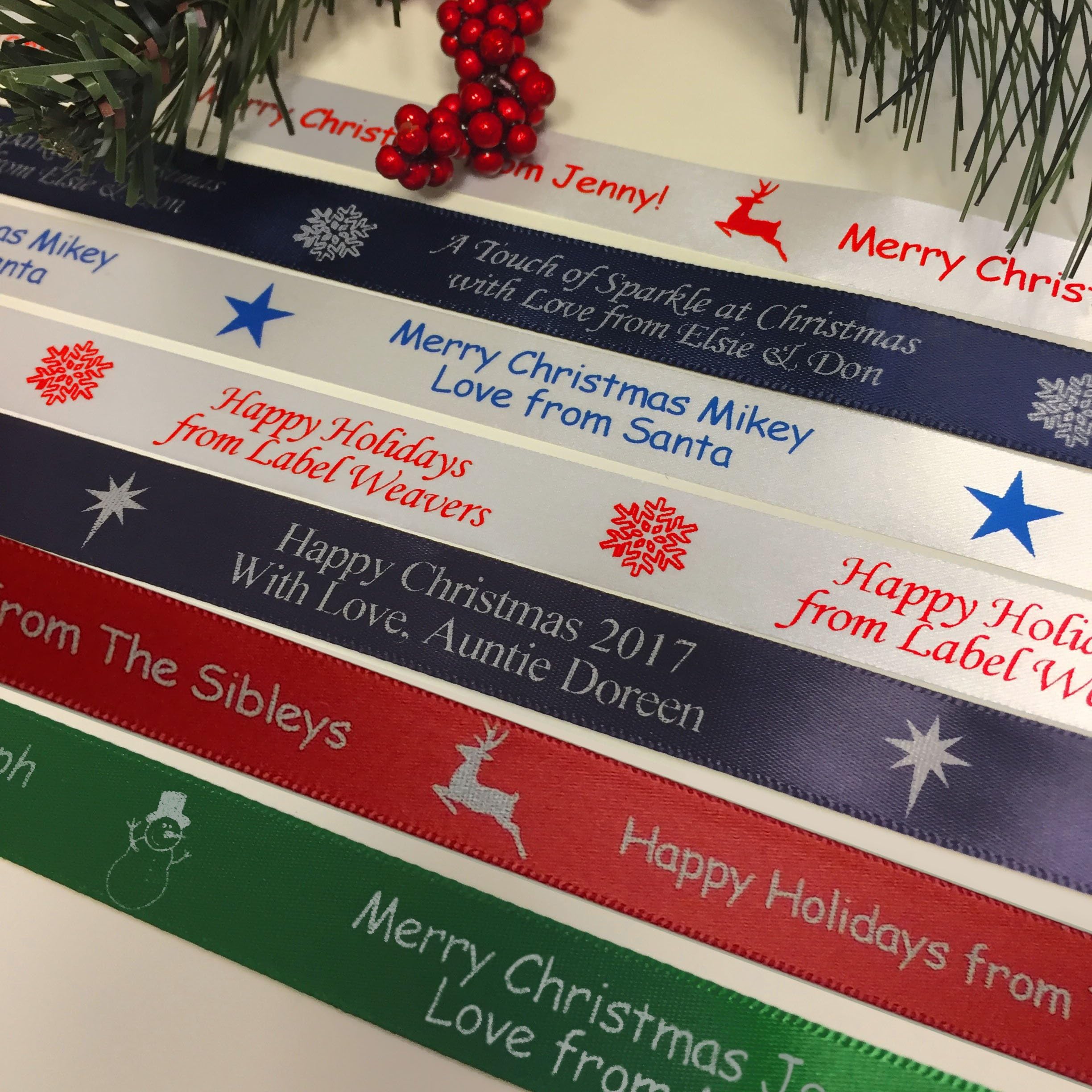 Personalized Christmas Ribbon - Customized with Your Text for Gift Wrapping (25 Yards)
