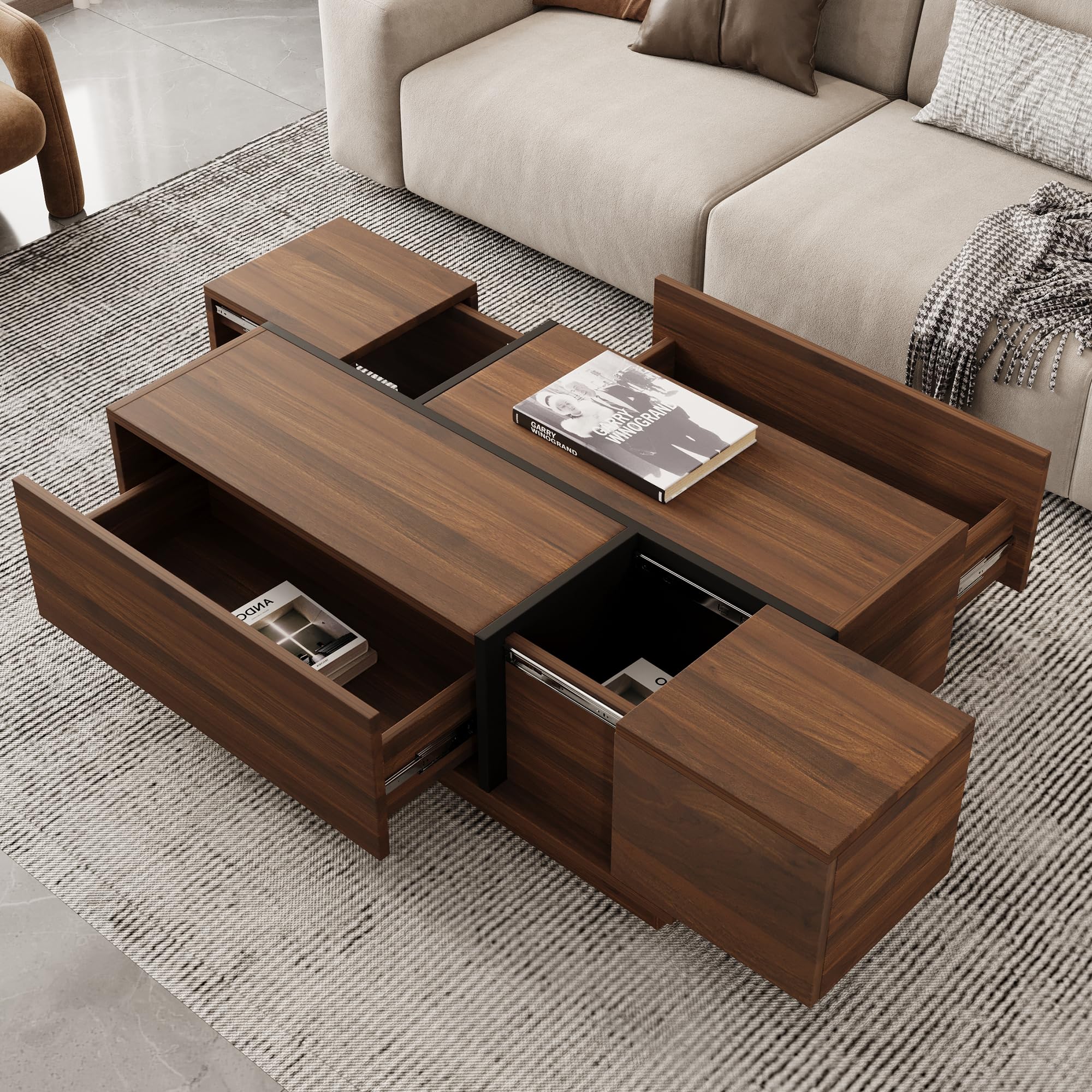 Photo 1 of Merax 47.2" Rectangular Sliding Top Coffee Table, with 2 Drawers and 2 Hidden Storage for Living Room, Walnut