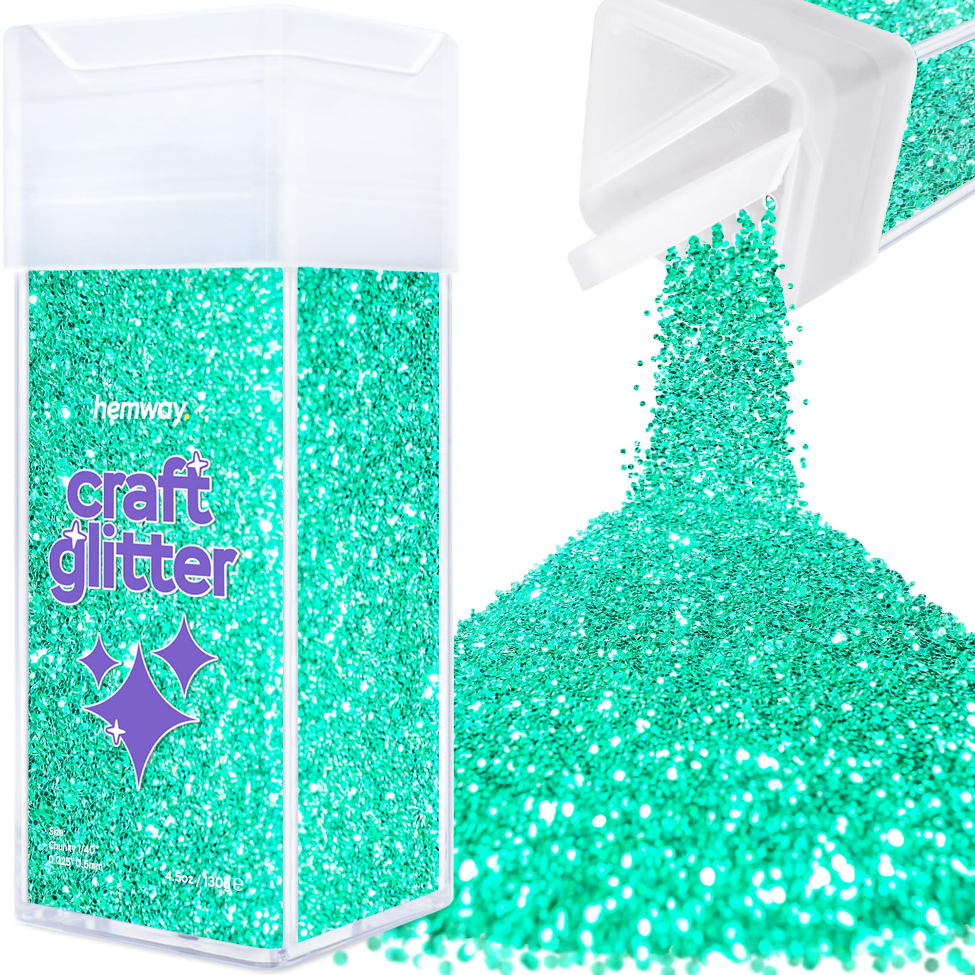 Hemway Glitter Shaker Turquoise Blue 110g Chunky, Craft Glitter Shaker for Resin & Epoxy Crafts, Christmas Art Supplies, Nail, Body, Face, Eye, Festival, Crafting, Slime, Sparkle