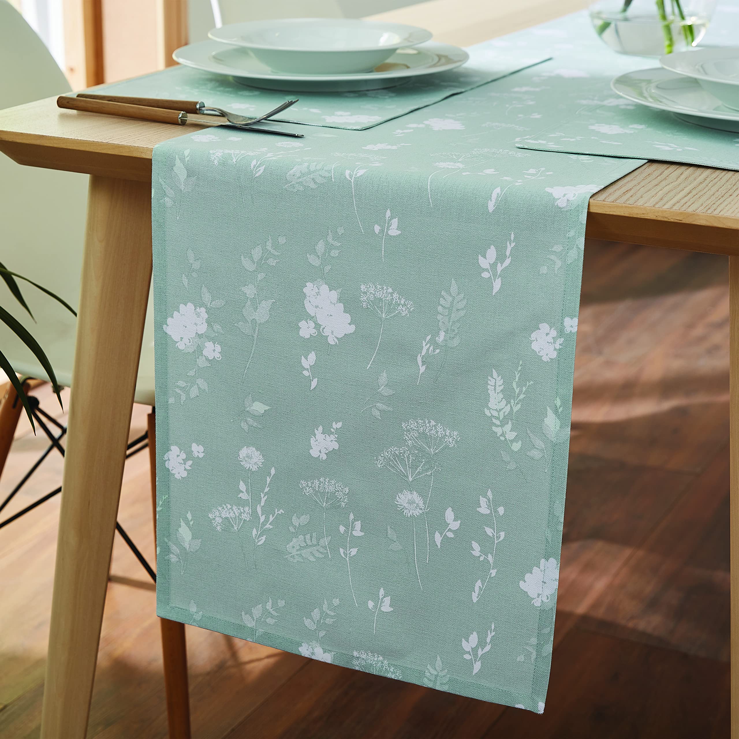 Catherine Lansfield Dining Meadowsweet Floral Indoor 33x220 cm Runner Green