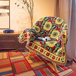 JIABOLANG Red Sunflower Throw Blanket with Fringe