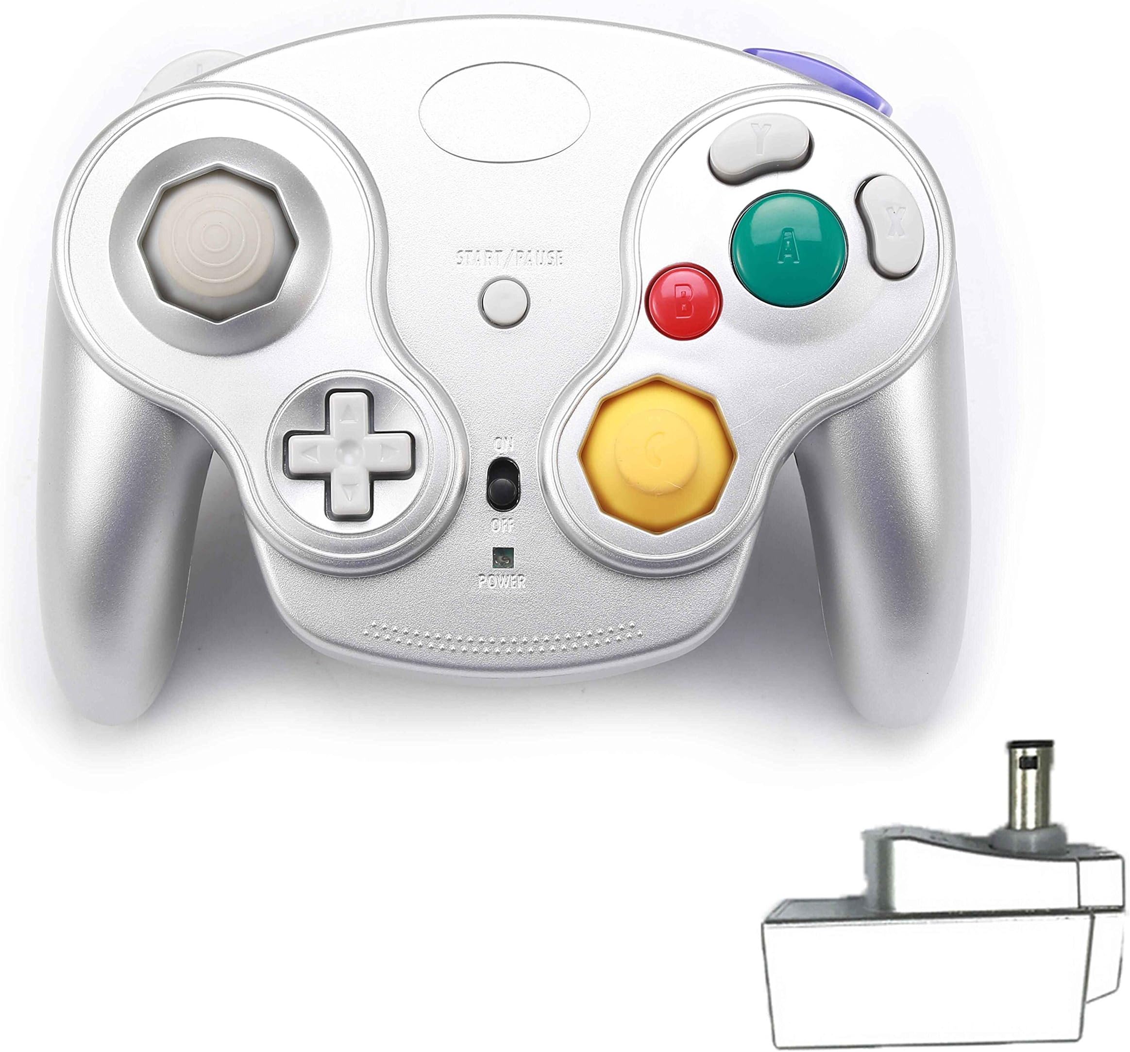 Poulep 1 Packs Classic 2.4G Wireless Controller Upgraded Gamepad with Receiver Adapter for Nintendo Wii U Gamecube NGC GC (Silver)