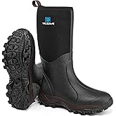 Rubber Boots for Men & Women with Steel Shank, Reliable 6mm Neoprene Waterproof Insulated Rain Boots, Warm Anti-slip High Traction Multi-season Dry Mud Boot for Outdoor Work Hunting, Size 5-14