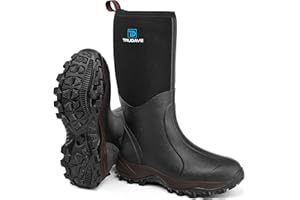 TRUDAVE Rubber Boots for Men & Women with Steel Shank, Reliable 6mm Neoprene Waterproof Insulated Rain Boots, Warm Anti-slip High Traction Multi-season Dry Mud Boot for Outdoor Work Hunting, Size 5-14
