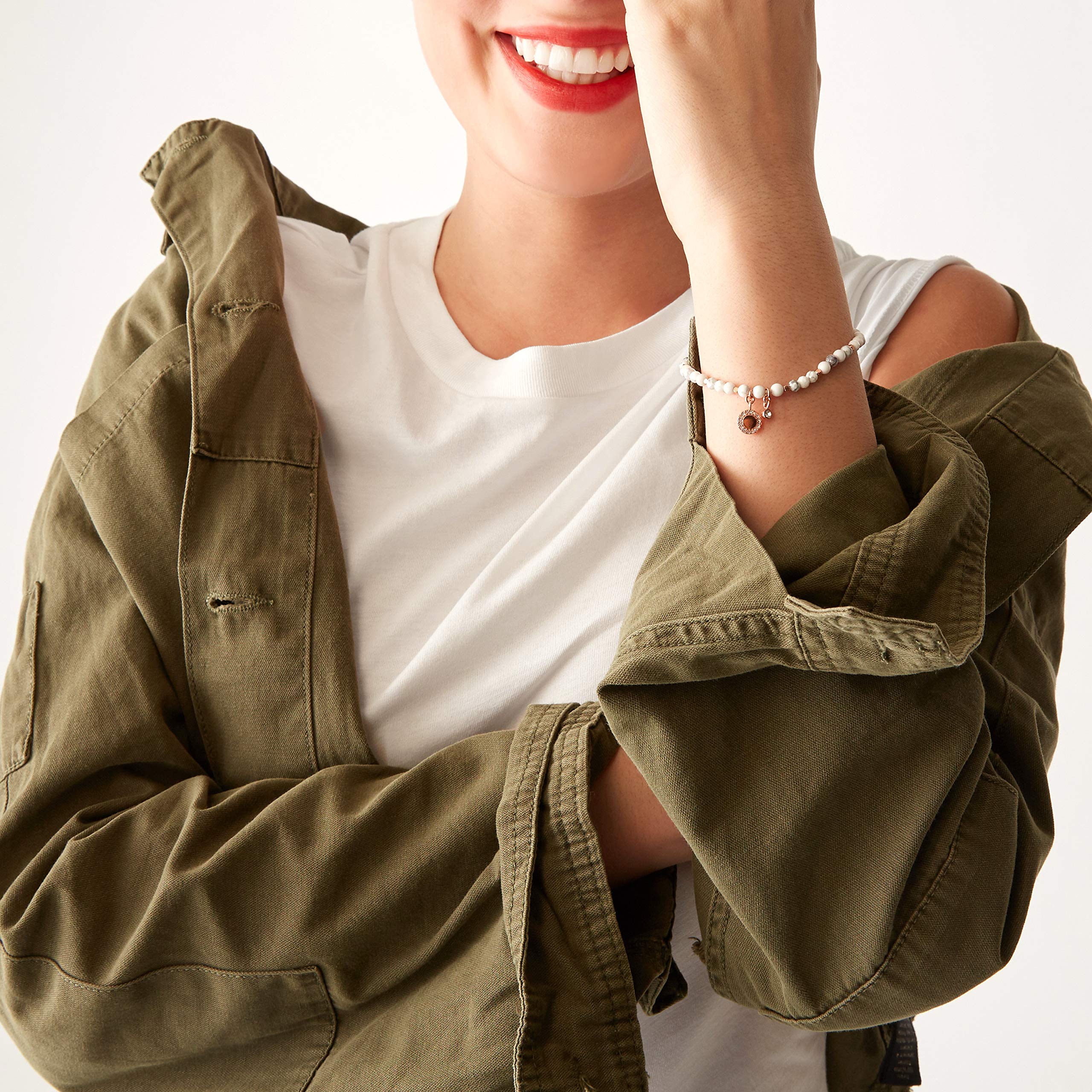 Fossil Armband Für Frauen Wellness, Innenlänge:165mm Weißes Halbedelsteinarmband, JA6934791