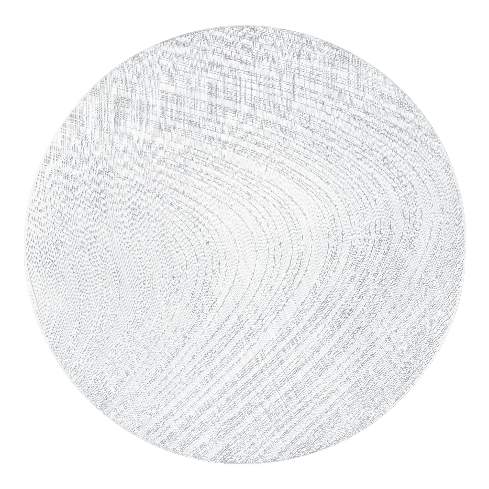 fanquare PVC Placemats Set of 6, Round Pressed Vinyl Woven Silver Wire Placemats Washable Heat Resistant Table Mats Party Christmas Dining Table,Silver