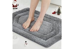 COSY HOMEER Extra Thick Bath Rugs for Bathroom - Anti-Slip Bath Linen Sets Mats Soft Plush Yarn Shaggy 100% Strong Polyeste Living Room Bedroom Water Absorbent(Grey,17x27 - Inches)