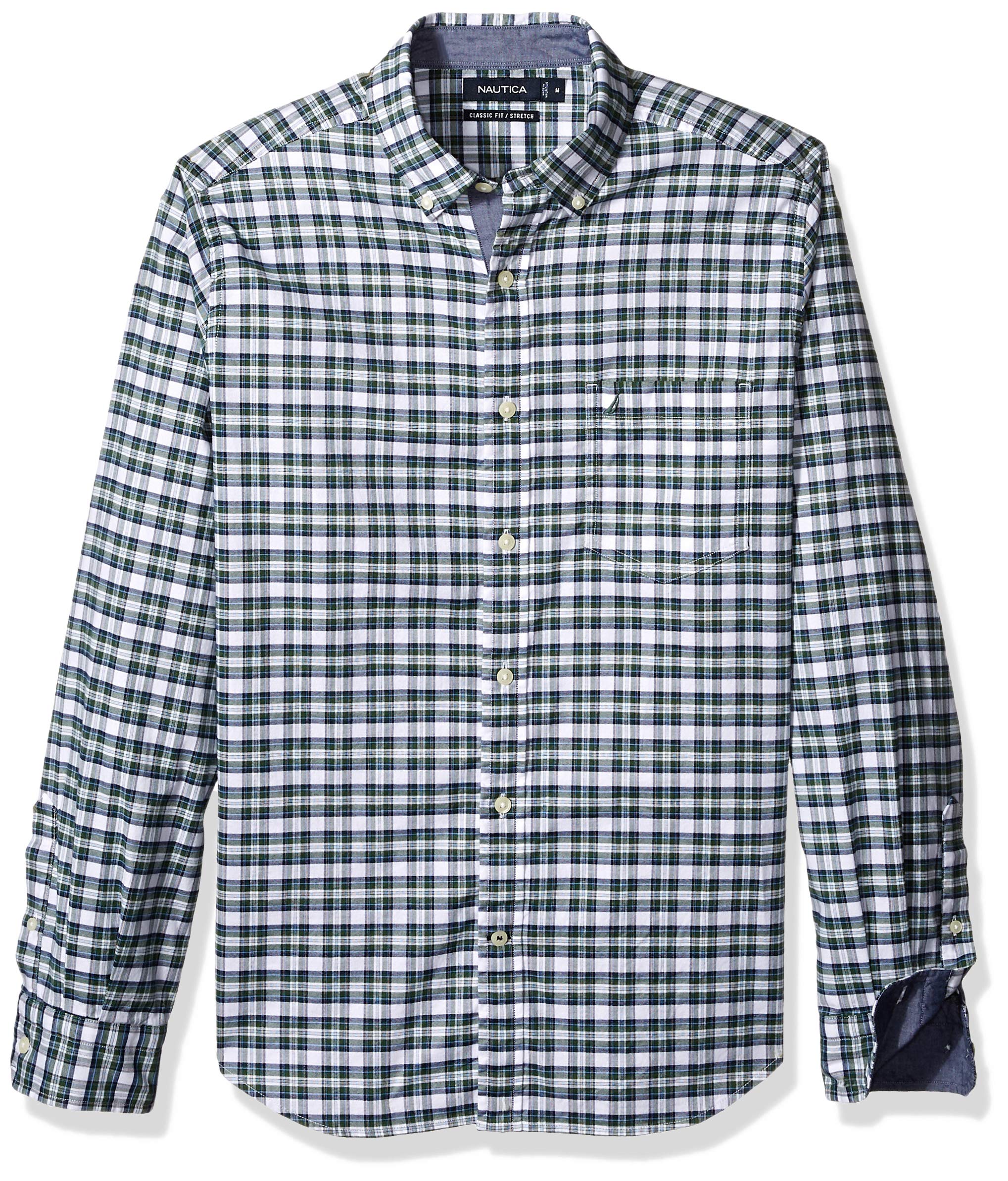 Nautica Men's Classic Fit Stretch Oxford Plaid Long SLV Button Down