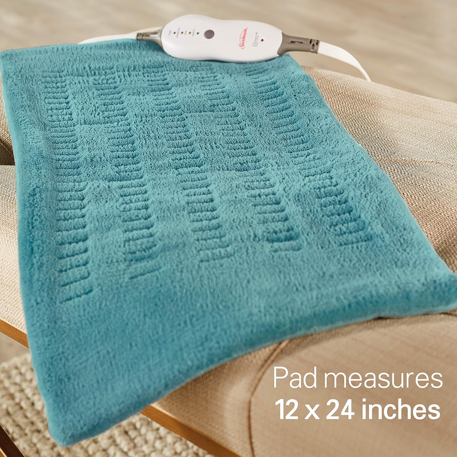 Sunbeam Heating Pad for Pain Relief | XL King Size SoftTouch, 4 Heat Settings with Auto-Off | Teal, 12-Inch x 24-Inch: Health & Personal Care