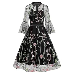2 Pieces Mesh 3/4 Sleeve Floral Embroidery Illusion
