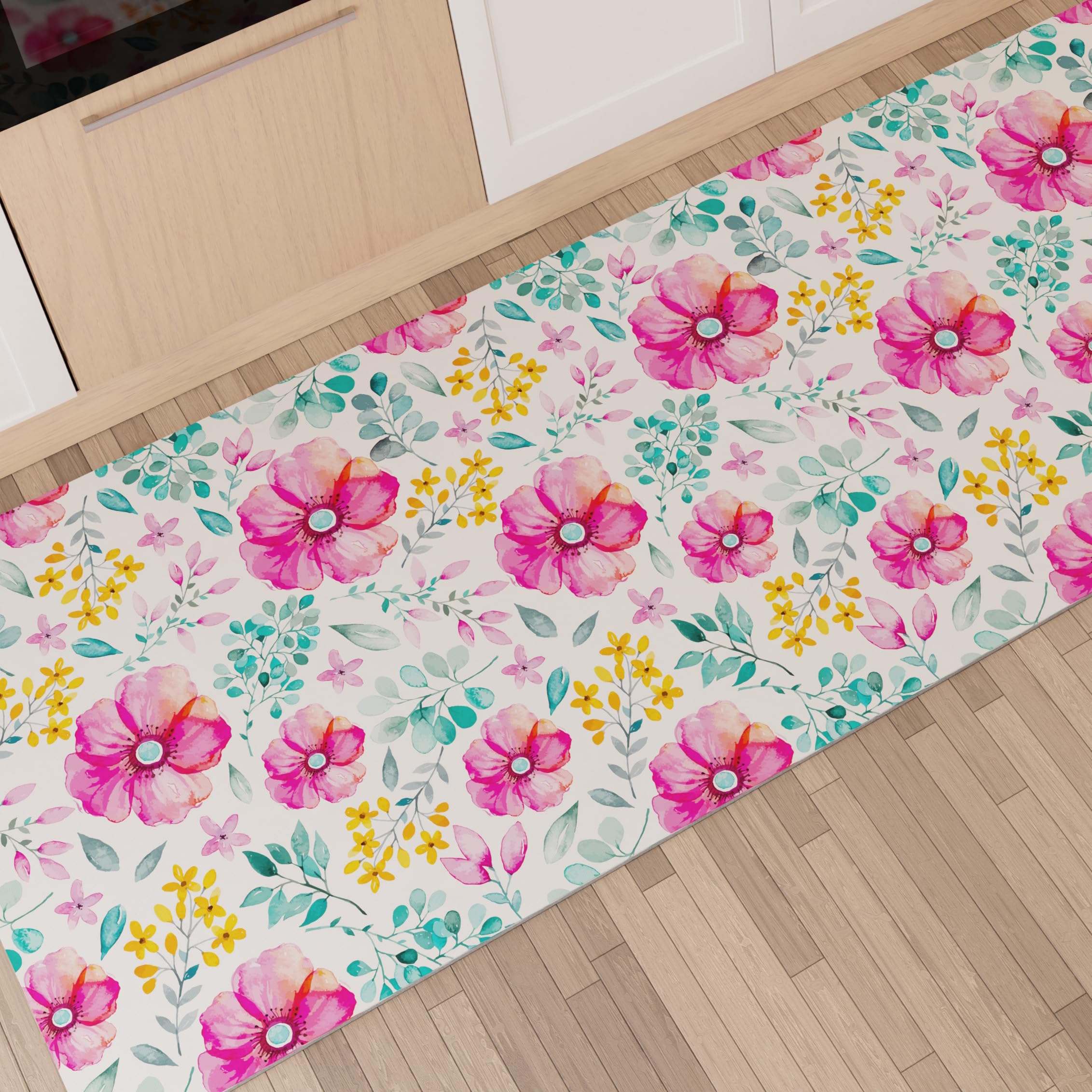 PETTI Artigiani Italiani - Kitchen Rug Runner Kitchen Non-Slip and Washable 52 x 180 cm Floral Design 01 100% Made in Italy
