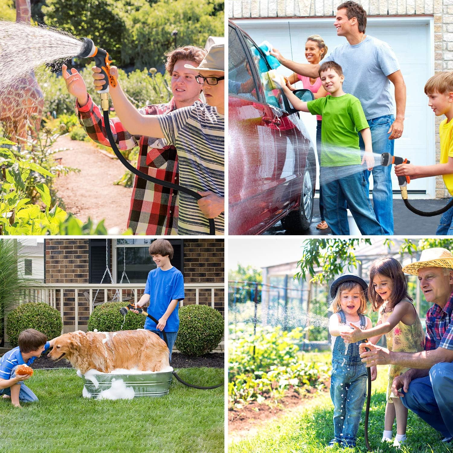 FIVKLEMNZ 100ft Garden Hose, Expandable Leakproof, Durable Lightweight, Flexible Expanding, Double Latex Core, 3/4 Solid Brass Fittings, Extra Strength Fabric, 8 Function Spray Nozzle Water Hose: Home Improvement