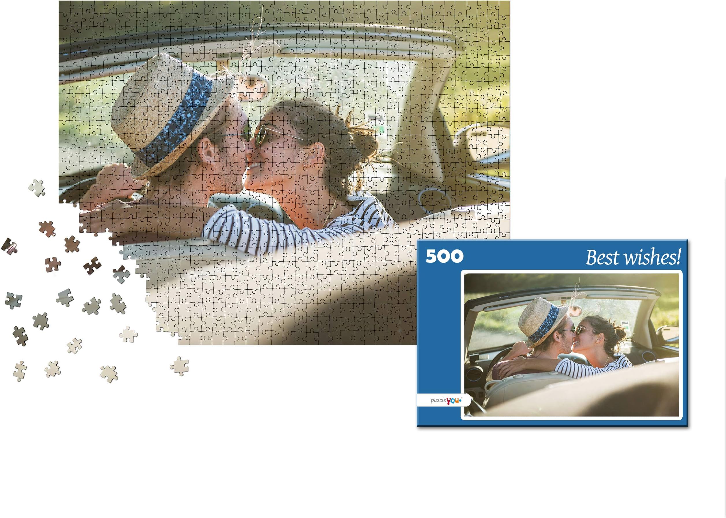 puzzleYOU Photo Puzzle with 500 Pieces: Custom Puzzle with Your Image and an Individual give-Away Puzzle Box (Blue)