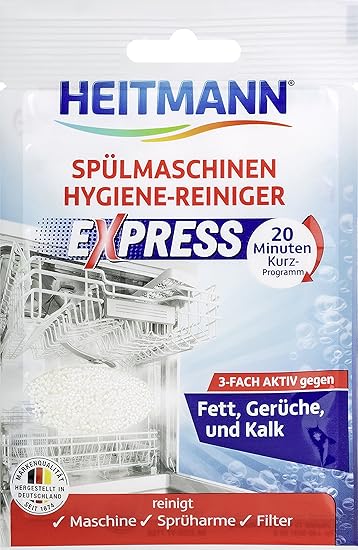 HEITMANN Express Spülmaschinen Reiniger 30g: hygienische Sauberkeit fürs Geschirr, Hygienereiniger 3fach aktiv gegen Fett, Ka