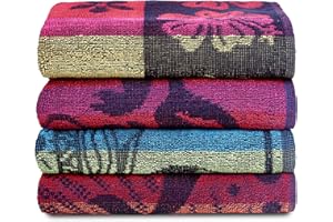 BEACH AND BATH HOME Oversized Terry Cabana Assorted Beach & Hotel Pool Towel, 100% Yarn Cotton Highly Absorbent, Quick Dry, Bright Color, All-Season Extra-Large Towel Set of 4, Multicolor (30 X 60 inches)