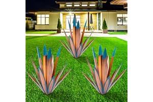 Homight Metal Agave Plants Outdoor Decor Mexican Yard Art Plants Garden Decor for Outside Metal Art Flowers Gifts for Butterflies Bees Birds for Gifts (3big)