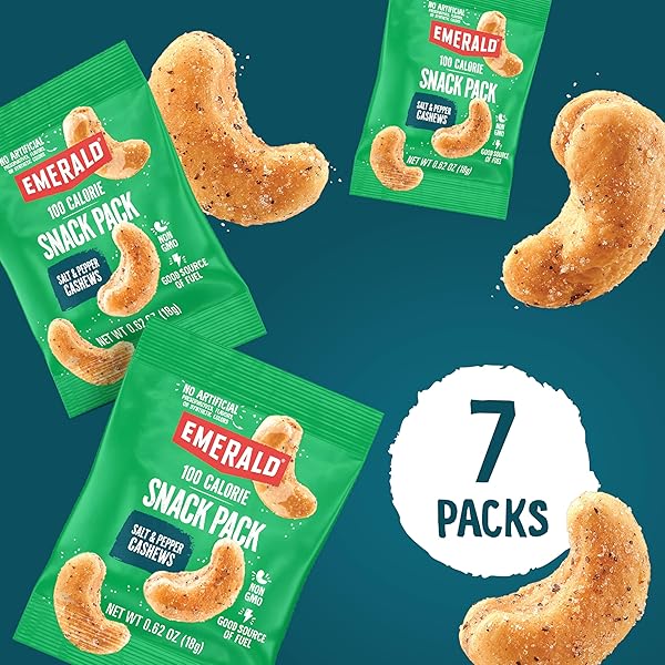 EMERALD NUTS, 100 CALORIE PACKS, 7 COUNT, SALT & PEPPER CASHEWS, 4.34 OZ