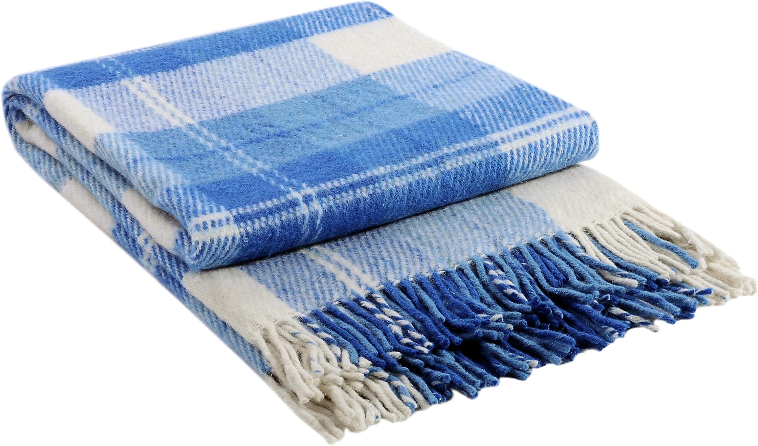 Luxury Wool Blanket 55”x79” by CG Home – Super Warm and Soft Blue Blanket for Cozy Fall and Winter Days –Tartan Plaid Throw Blanket Accents Any Home Décor by CG Home (Twin)