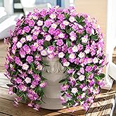 Artificial Fake Hanging Flowers Plants for Outdoor Outside Fall Decor, 2 PCS Faux Silk Daisy Mums Vines UV Resistant Realistic for Home Porch Balcony Planter Decoration (Light Fuchsia and Fuchsia)