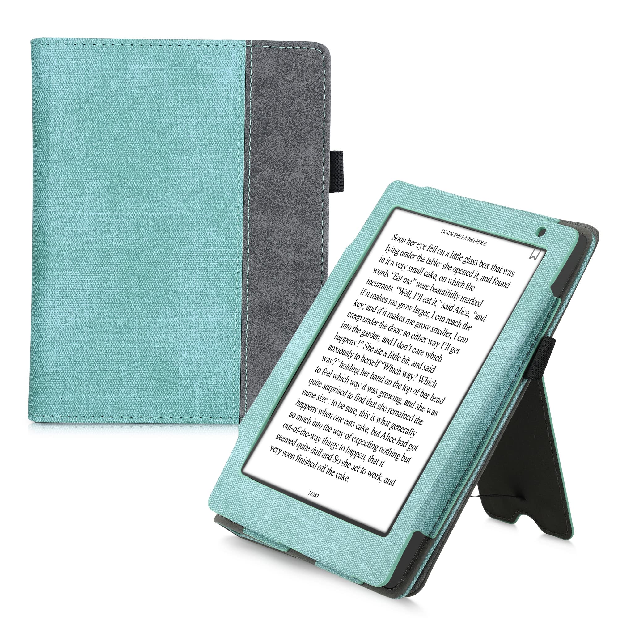 kwmobile Case Compatible with Kobo Aura H2O Edition 2 - PU Leather Synthetic Suede Cover with Hand Strap - Mint/Dark Grey