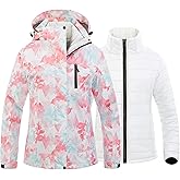 CREATMO US Women's 3 In 1 Waterproof Ski Jacket Windproof Snowboarding Jacket Warm Winter Snow Coat Raincoat