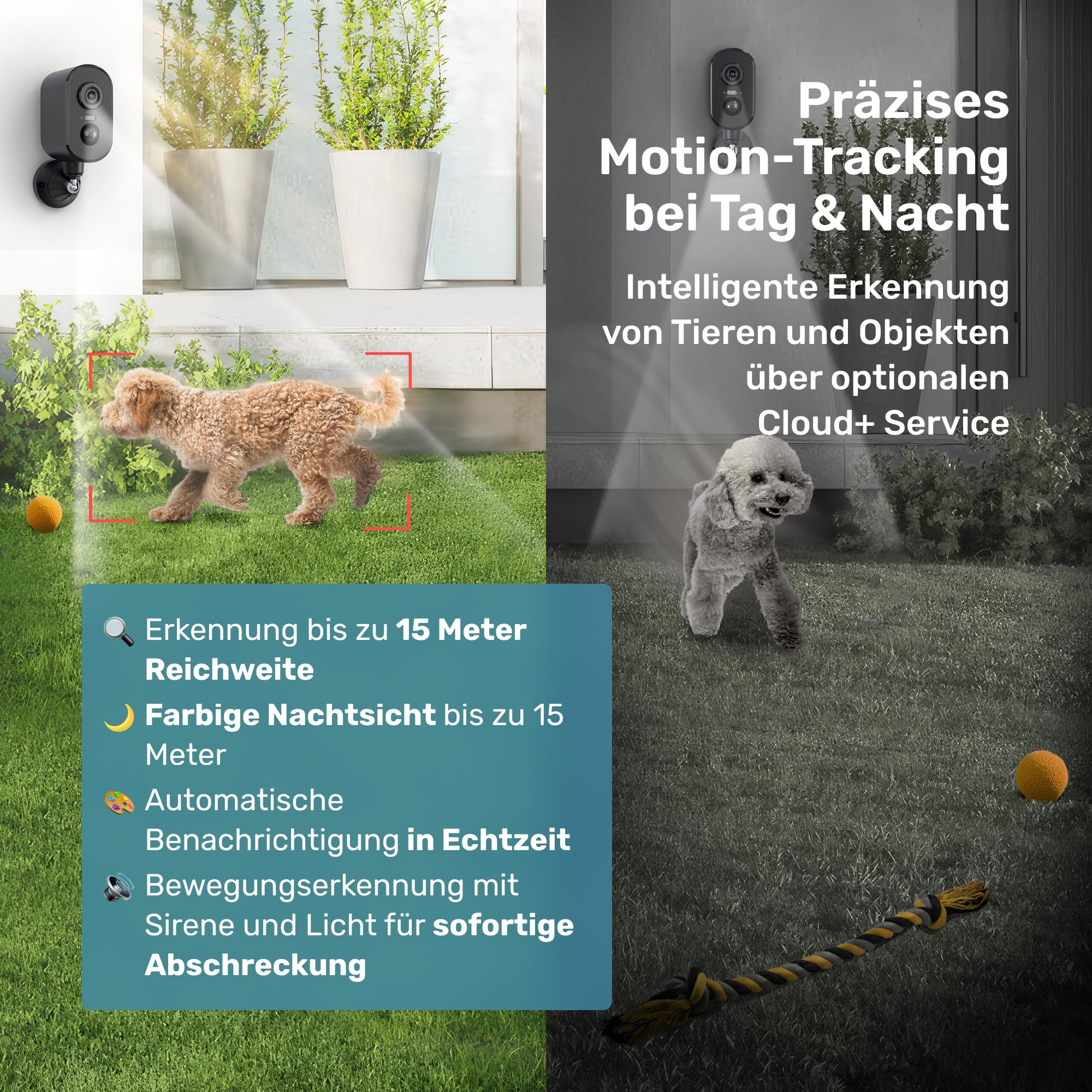 PetTec Cam Free 4G Überwachungskamera [4G/LTE OHNE WLAN] mit Akku & Schwenk Funktion - Outdoorkamera 3MP Ultravision, Bewegungserkennung, 15m Nachtsicht IP65 Flutlicht Sirene, Rückfahrkamera 6