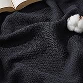 Bedsure GentleSoft 100% Cotton Blanket Queen Size for Bed - Breathable and Lightweight, Soft Cozy Textured Herringbone Woven Blanket for Summer, Black, 90x90 inches
