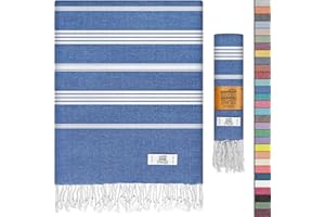 EPHESUS TOWELS Turkish Beach Towel - 38x70 inch Oversized - Sultan Design - Turkish Towel for Beach, Bath, Pool, Gym, Yoga - Prewashed, Lightweight, Quick Dry (Oil Blue)