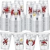 Havawish 100 Pcs Crawfish Cups Bulk, 12 oz Clear Plastic Tumblers, Birthday Party Cups for Crawfish Boil, Seafood, Summer Outdoor, Mint Julep Party Supplies Seafood Favors Gift