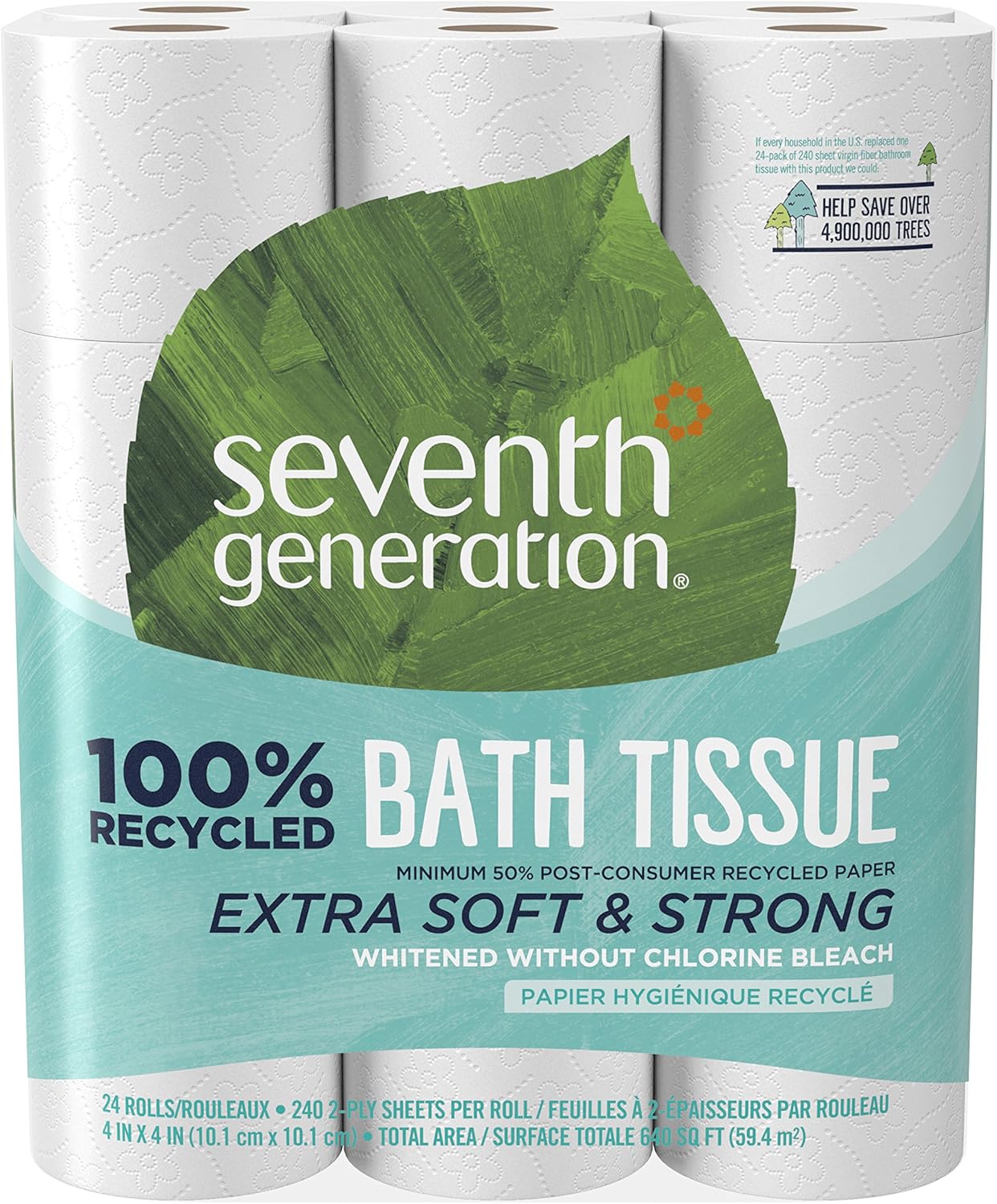 Seventh Generation White Toilet Paper 2-ply 100% Recycled Paper, 24 Count of 240 Sheets Per Roll, Pack of 2: Health & Personal Care