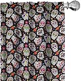 Ambesonne Sugar Skull Curtains, All Souls Day Floral Colorful Sugar Skulls Flowers on Dark Background Print, Window Treatments 2 Panel Set for Living Room Bedroom, Pair of - 28