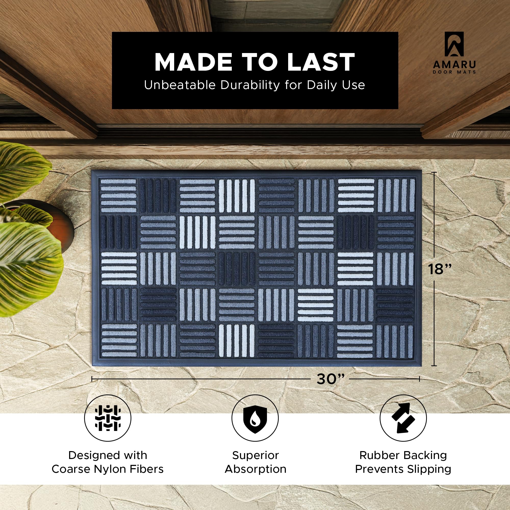 Condition photo showing New/Like New for extra durable, superior absorption, front door mat for outdoor & indoor - welcome mat for entryway, 