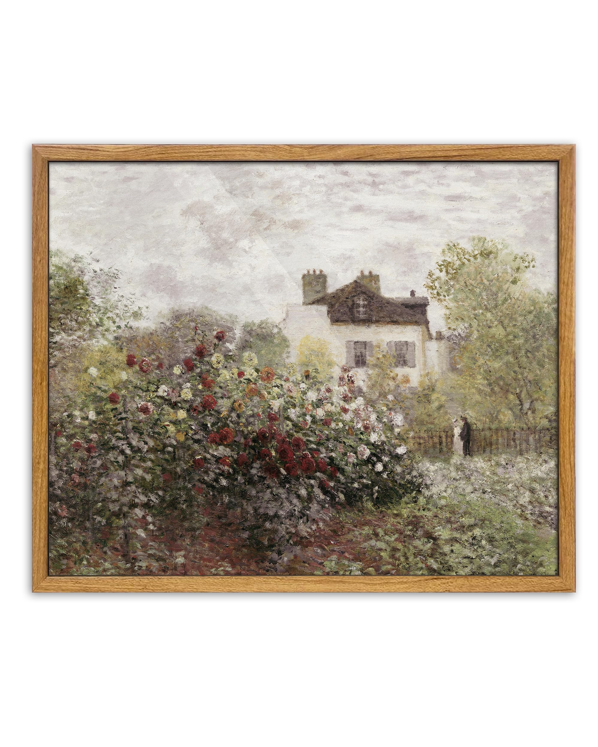 UPWOIGH Vintage Framed Wall Art,12x16in Claude Monet The Artist's Garden Art Print Poster,Impressionist Painting,Roses Garden Cottage Oil Painting,Muted Summer Landscape for Living Room Bedroom,1Pack