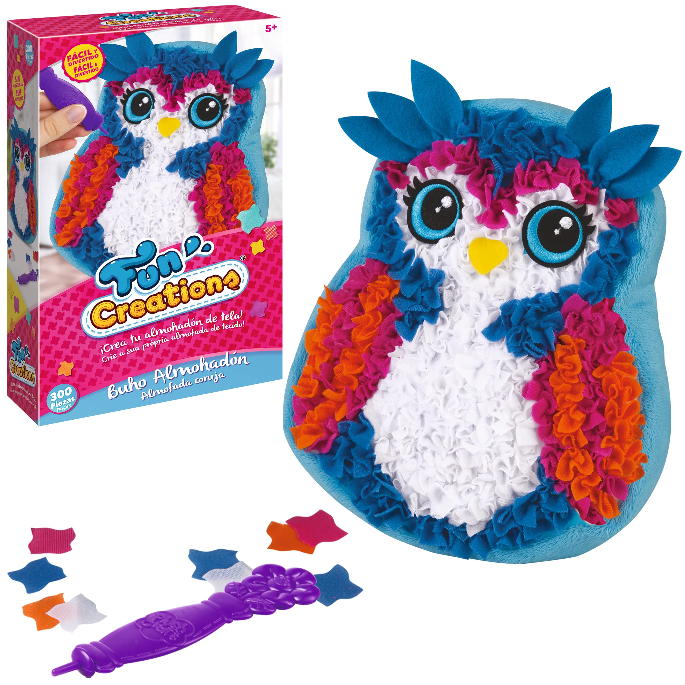 Party town Fun Creation – Owl Pillow, Kit Crafts Girls to Decorate The Pillow, Toys for Girls 5 Years or Older, Toys Girls 5 Years, Gift for Girls 5 Years