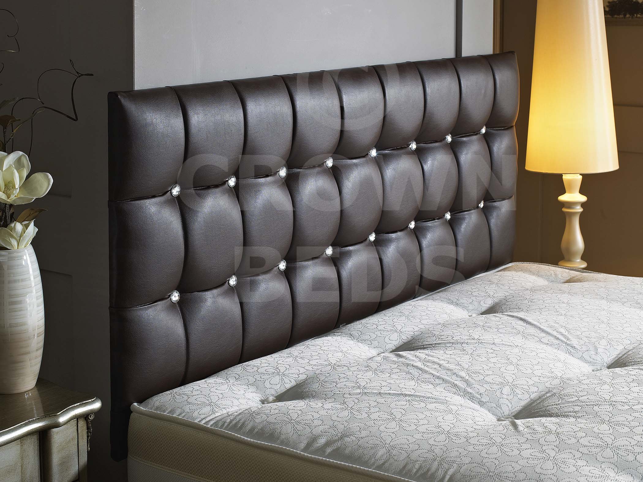 CROWNBEDSUK New Cubed Leather Headboard in 3ft,4ft,4ft6,5ft,6ft with different height option (Brown, 3ft (single) 20'')