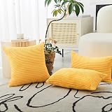 Home Brilliant Yellow Cushion Covers 65x65 cm Set of 2 Mustard Velvet Corduroy view 2